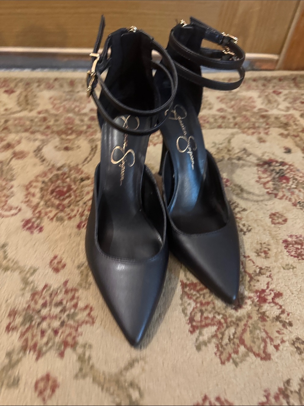 Jessica Simpson Black Pointed Double-Ankle Strap Stiletto Pumps